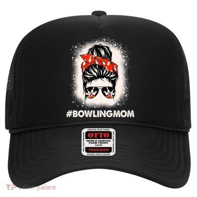 Bowling Mom Messy Bun Bleached Look Bowling Pins And Ball Gift Hat