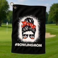 Bowling Mom Messy Bun Bleached Look Bowling Pins And Ball Gift Golf Towel thumb 1