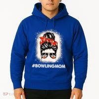 Bowling Mom Messy Bun Bleached Look Bowling Pins And Ball Gift Hoodie thumb 2