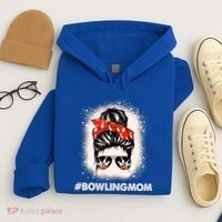 Bowling Mom Messy Bun Bleached Look Bowling Pins And Ball Gift Hoodie thumb 4