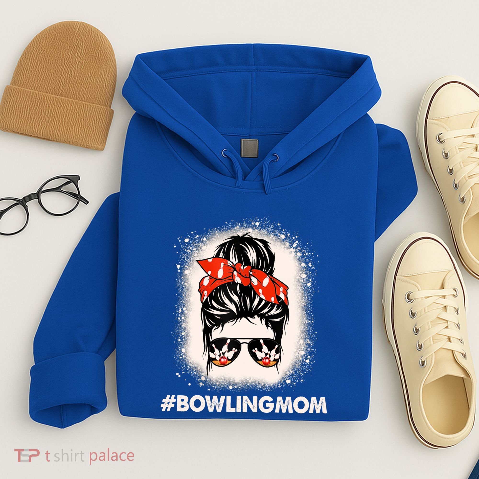 Bowling Mom Messy Bun Bleached Look Bowling Pins And Ball Gift Hoodie