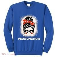 Bowling Mom Messy Bun Bleached Look Bowling Pins And Ball Gift Sweatshirt thumb 0