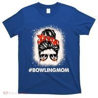 Bowling Mom Messy Bun Bleached Look Bowling Pins And Ball Gift T-Shirt thumb 0
