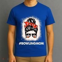 Bowling Mom Messy Bun Bleached Look Bowling Pins And Ball Gift T-Shirt thumb 3
