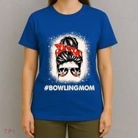 Bowling Mom Messy Bun Bleached Look Bowling Pins And Ball Gift T-Shirt thumb 4