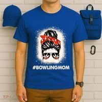 Bowling Mom Messy Bun Bleached Look Bowling Pins And Ball Gift T-Shirt thumb 6