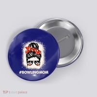 Bowling Mom Messy Bun Bleached Look Bowling Pins And Ball Gift Button thumb 0