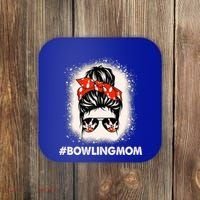 Bowling Mom Messy Bun Bleached Look Bowling Pins And Ball Gift Coaster thumb 0