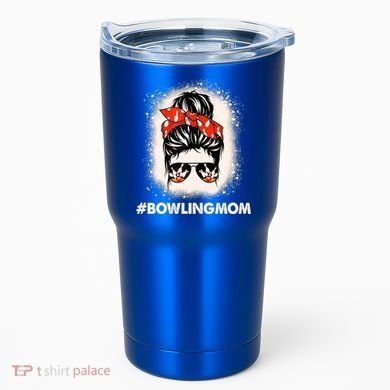 Bowling Mom Messy Bun Bleached Look Bowling Pins And Ball Gift Tumbler