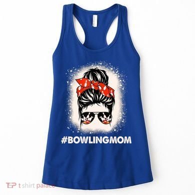 Bowling Mom Messy Bun Bleached Look Bowling Pins And Ball Gift Women's Tank Top