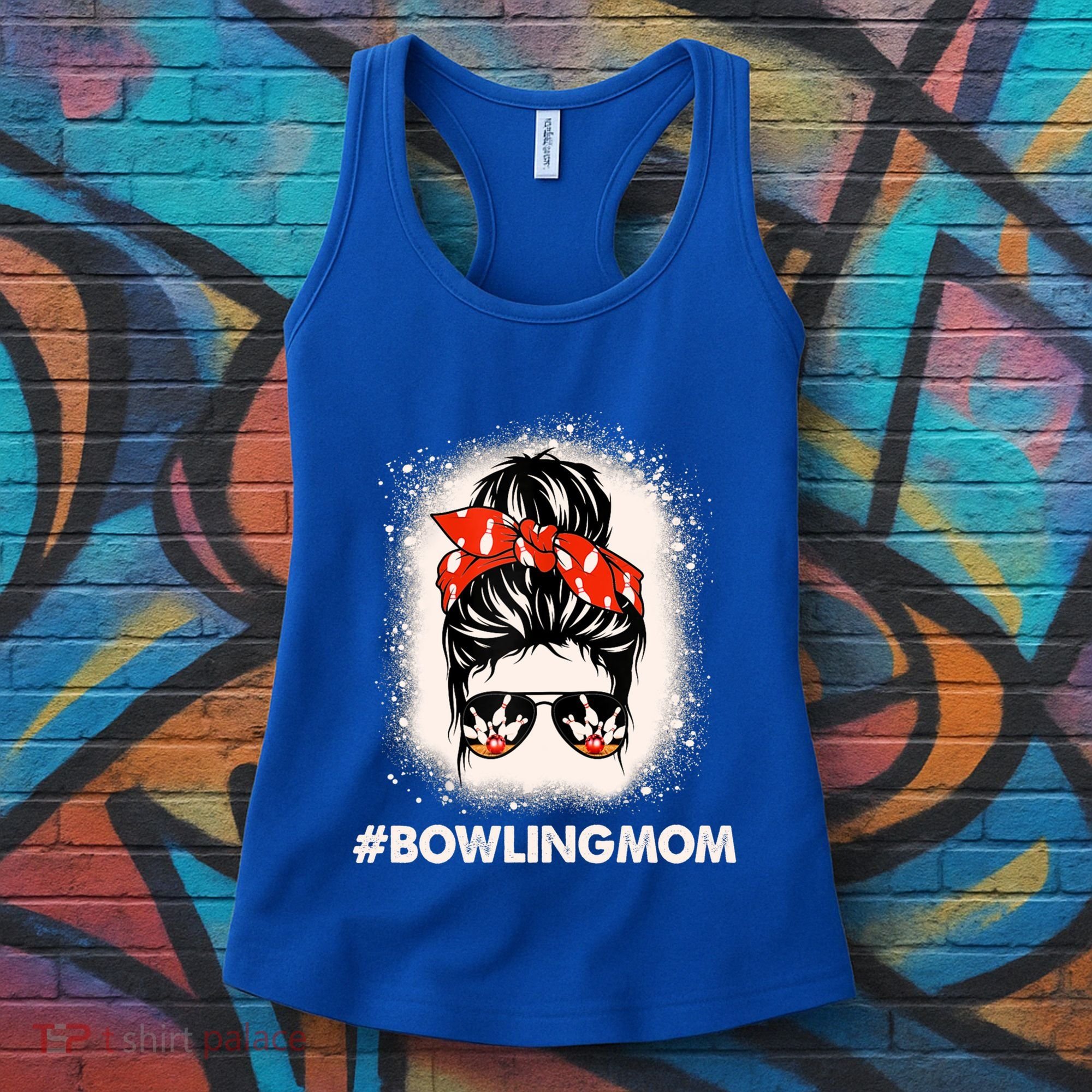 Bowling Mom Messy Bun Bleached Look Bowling Pins And Ball Gift Women's Tank Top
