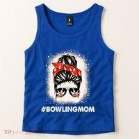 Bowling Mom Messy Bun Bleached Look Bowling Pins And Ball Gift Tank Top thumb 2