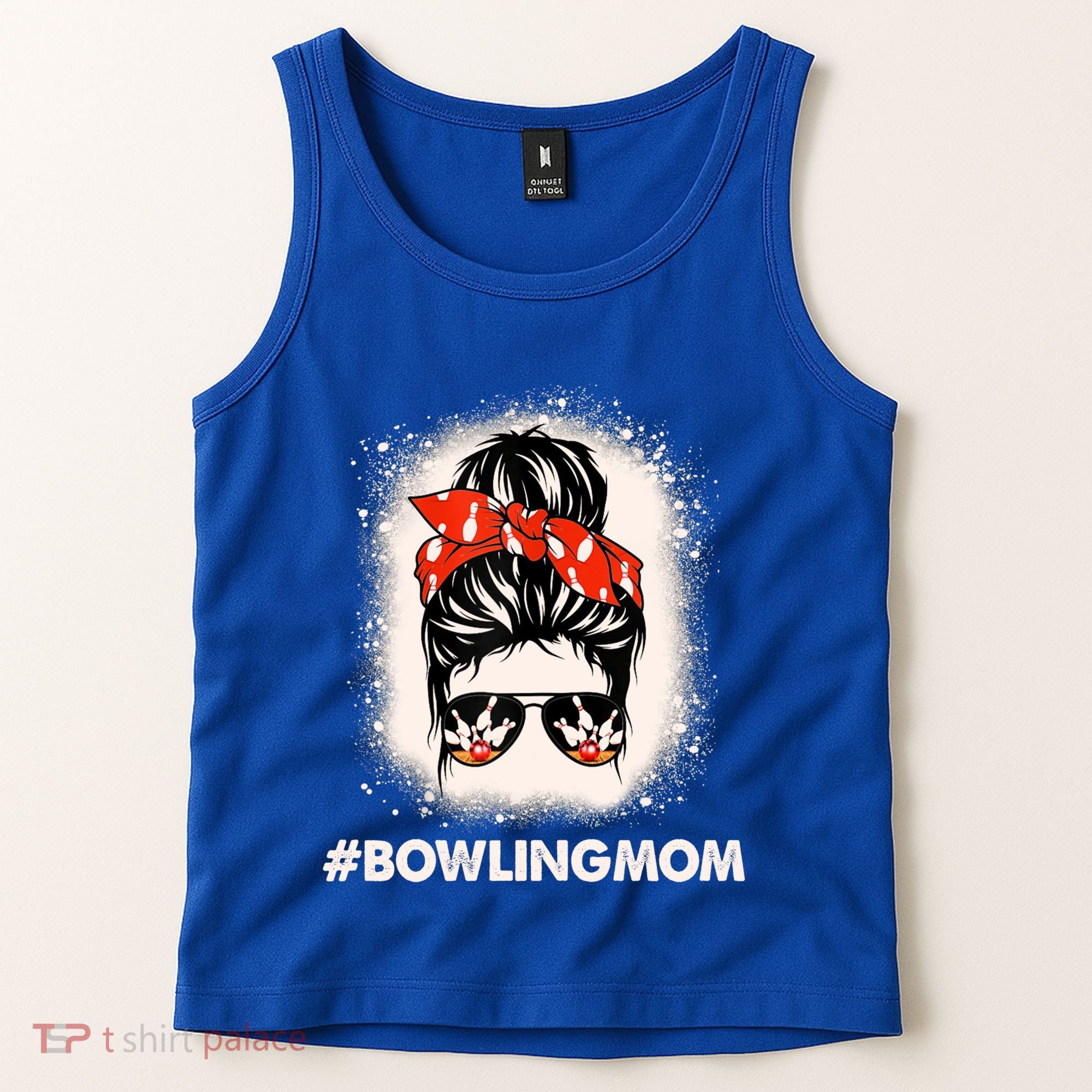 Bowling Mom Messy Bun Bleached Look Bowling Pins And Ball Gift Tank Top