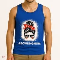 Bowling Mom Messy Bun Bleached Look Bowling Pins And Ball Gift Tank Top thumb 3