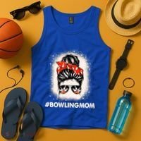 Bowling Mom Messy Bun Bleached Look Bowling Pins And Ball Gift Tank Top thumb 4