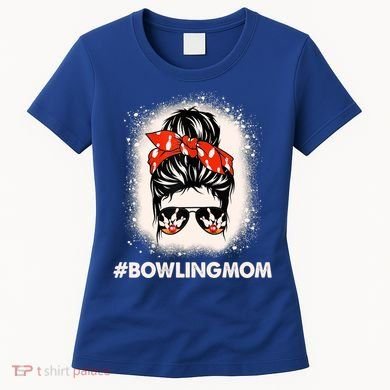 Bowling Mom Messy Bun Bleached Look Bowling Pins And Ball Gift Women's T-Shirt