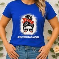 Bowling Mom Messy Bun Bleached Look Bowling Pins And Ball Gift Women's T-Shirt thumb 2