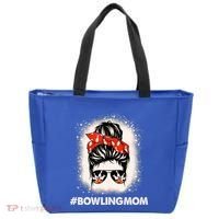 Bowling Mom Messy Bun Bleached Look Bowling Pins And Ball Gift Tote Bag thumb 0