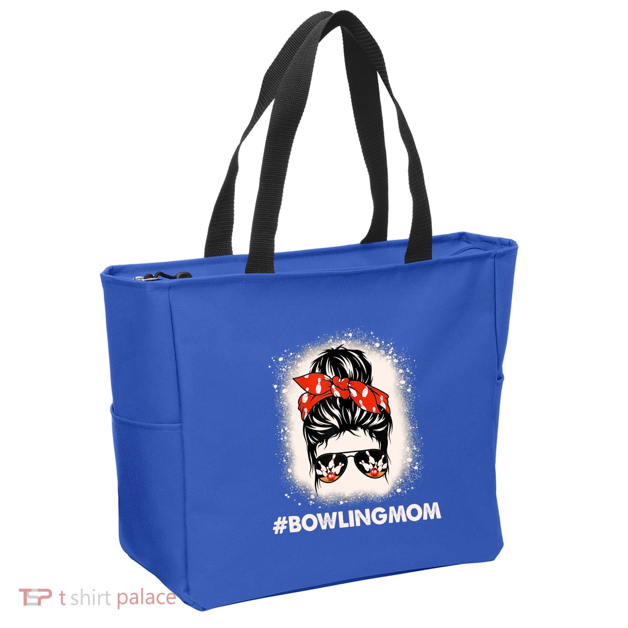 Bowling Mom Messy Bun Bleached Look Bowling Pins And Ball Gift Tote Bag