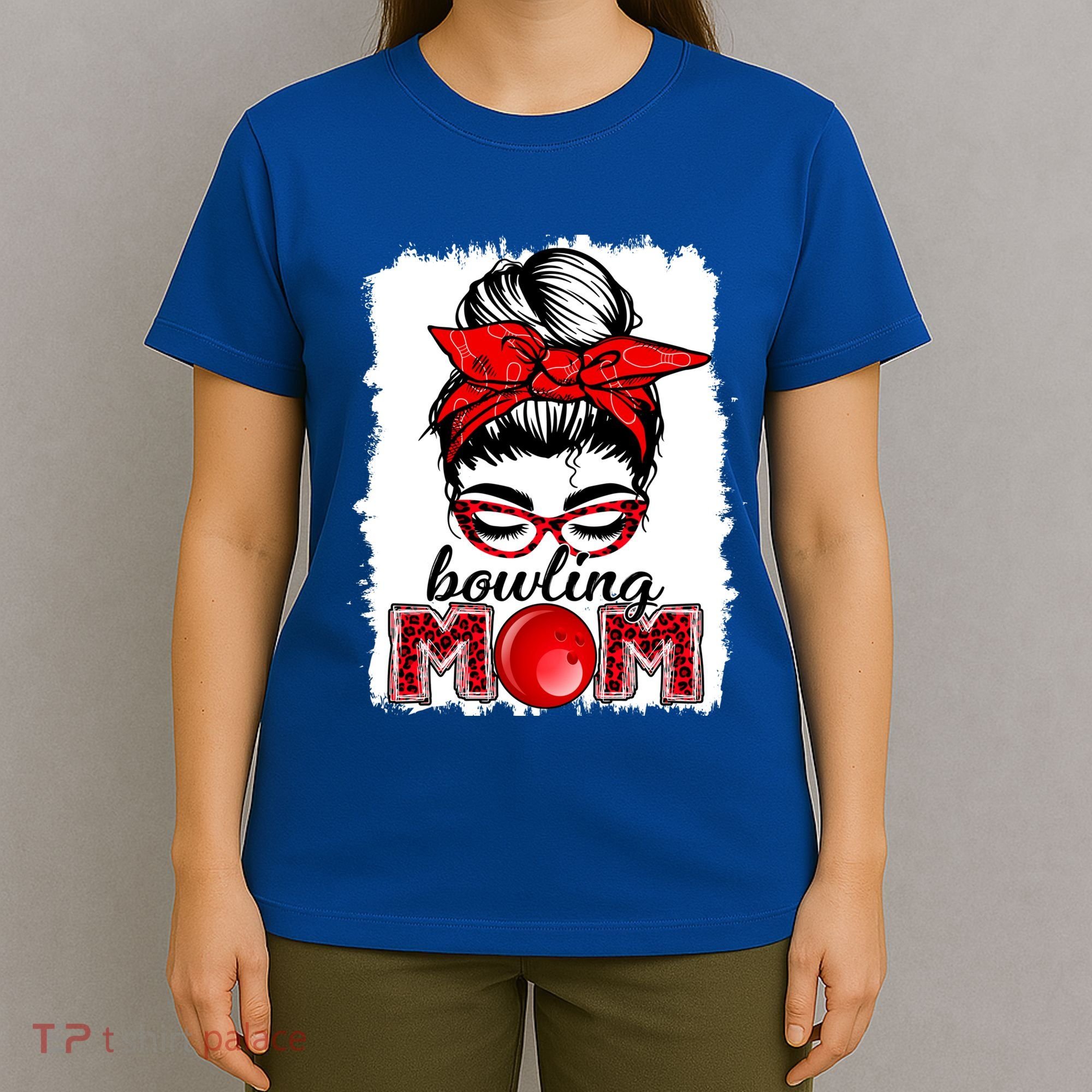 Bowling Mom Messy Bun Leopard Funny Mother's Day Meaningful Gift T-Shirt