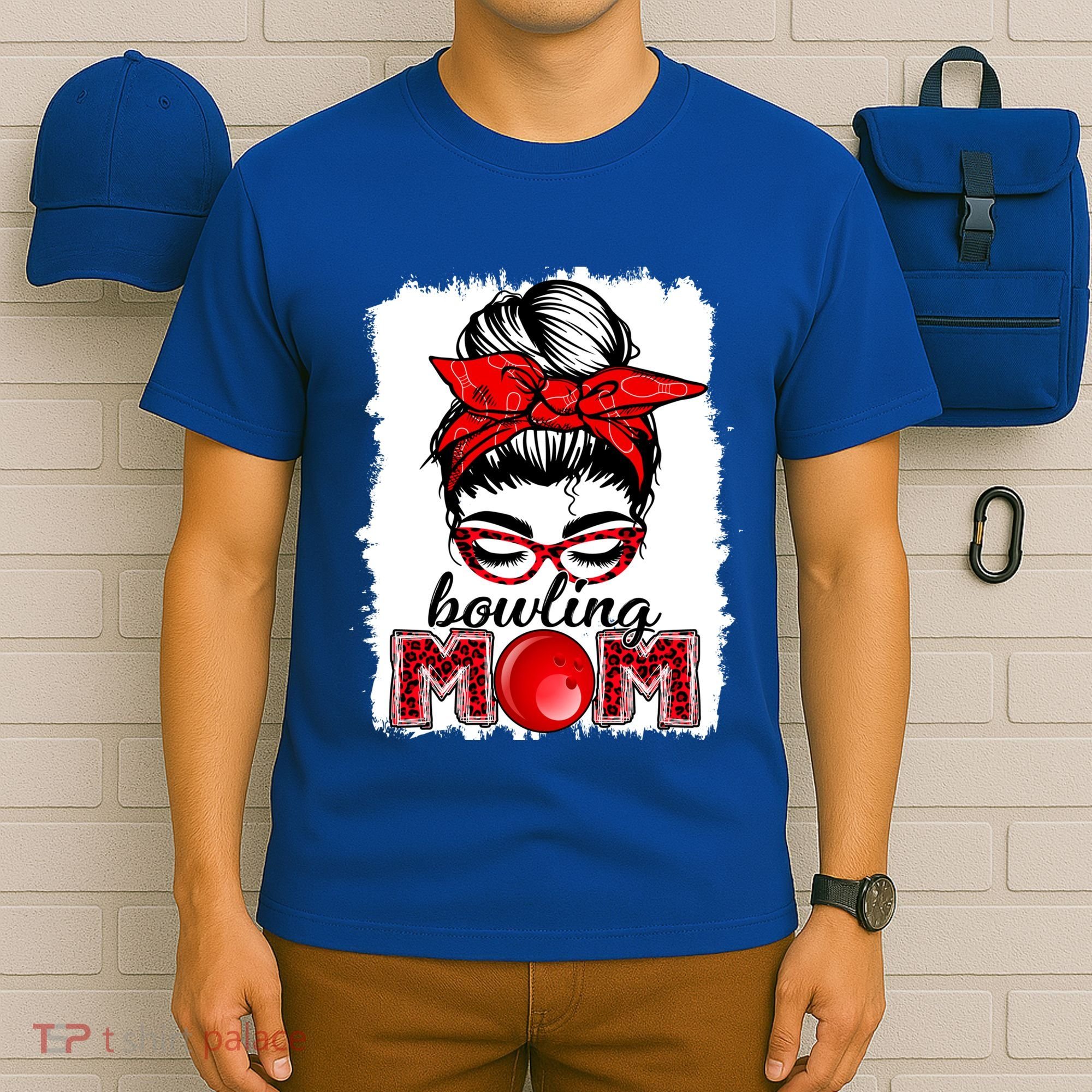 Bowling Mom Messy Bun Leopard Funny Mother's Day Meaningful Gift T-Shirt