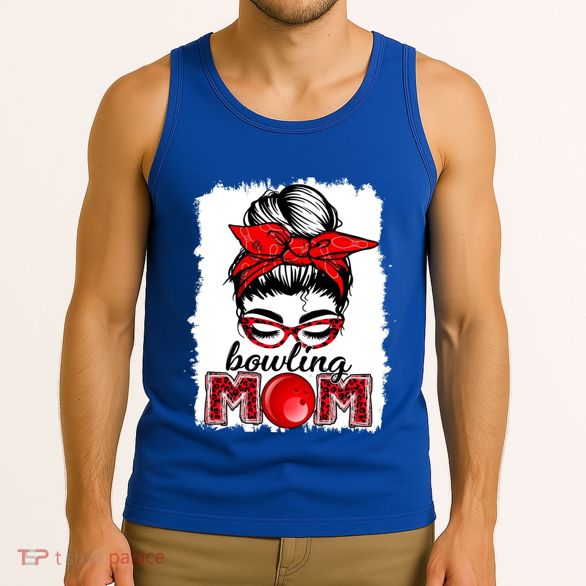 Bowling Mom Messy Bun Leopard Funny Mother's Day Meaningful Gift Tank Top
