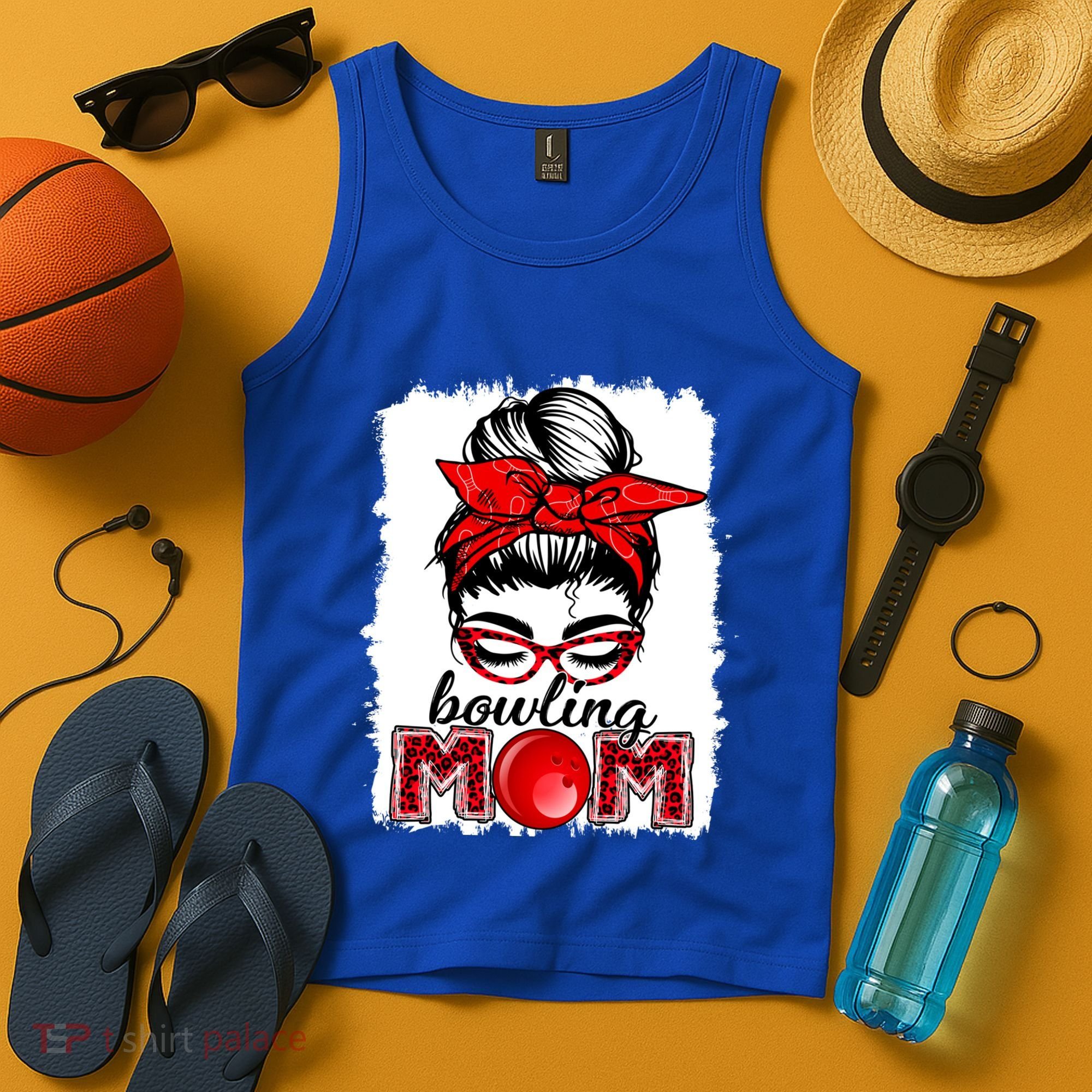 Bowling Mom Messy Bun Leopard Funny Mother's Day Meaningful Gift Tank Top