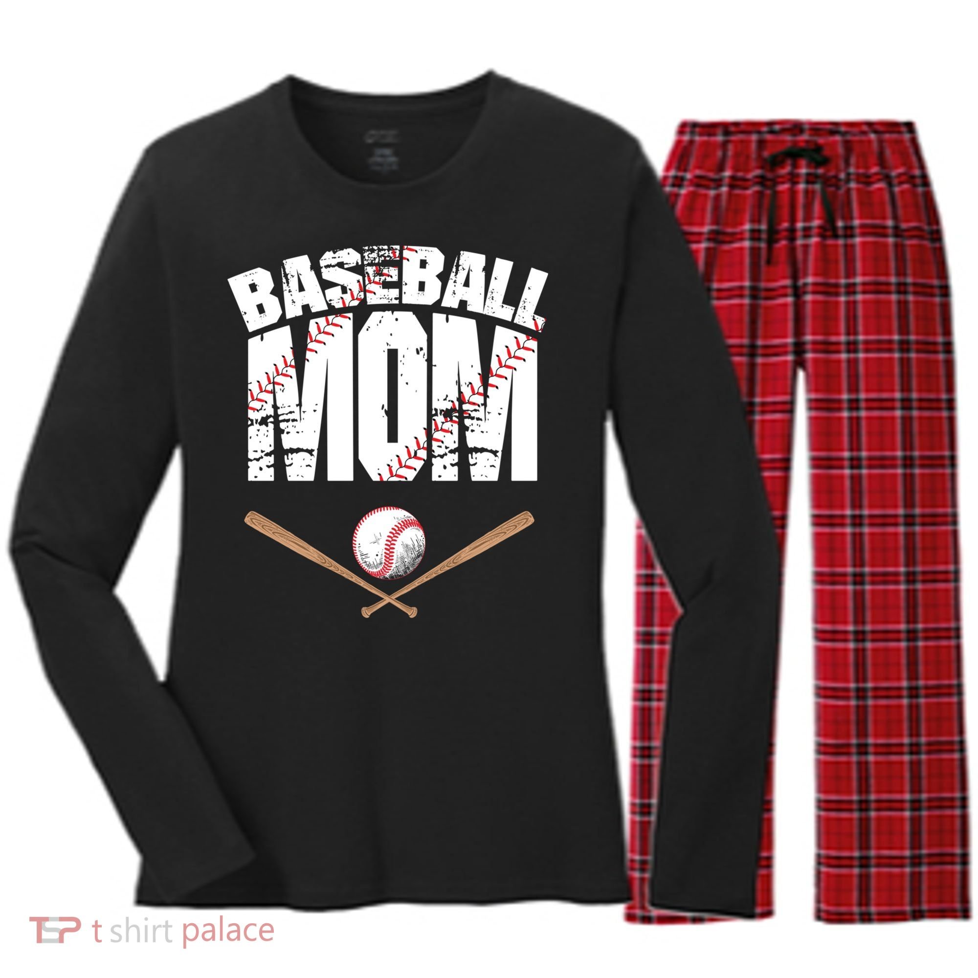 Baseball Mom mother day Women's Long Sleeve Flannel Pajama Set 