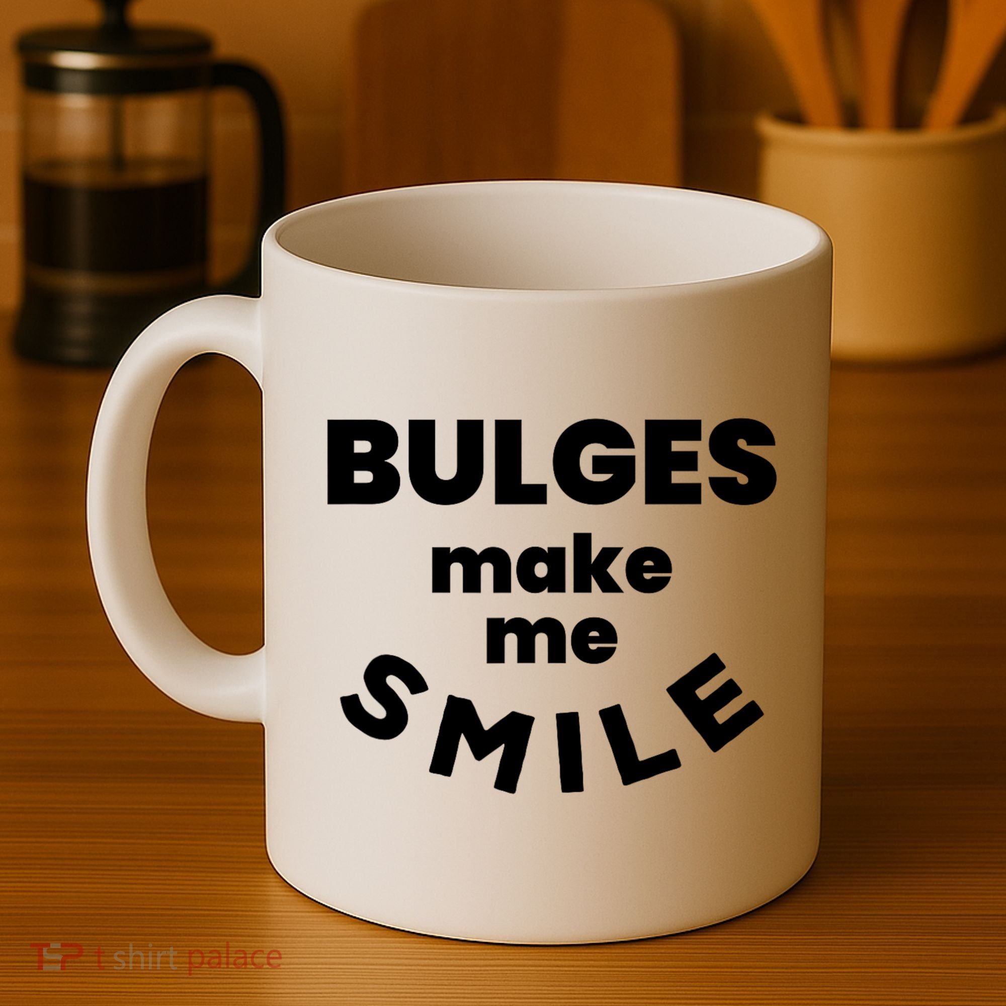 Bulges Make Me Smile Funny Adult Saying Coffee Mug