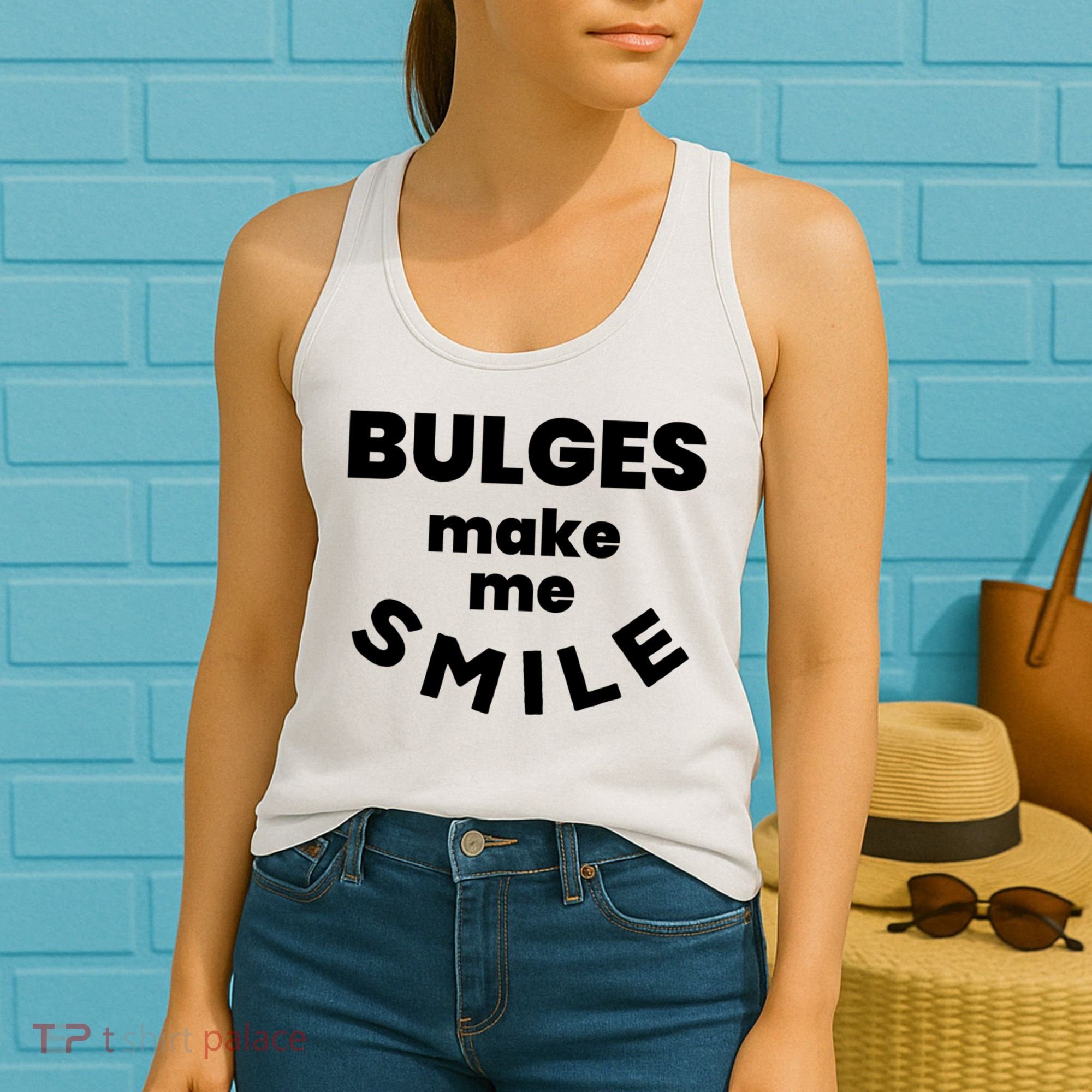 Bulges Make Me Smile Funny Adult Saying Women's Tank Top