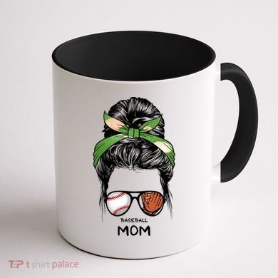 Baseball Mom Messy Bun Mom Life Mother's Day Coffee Mug back