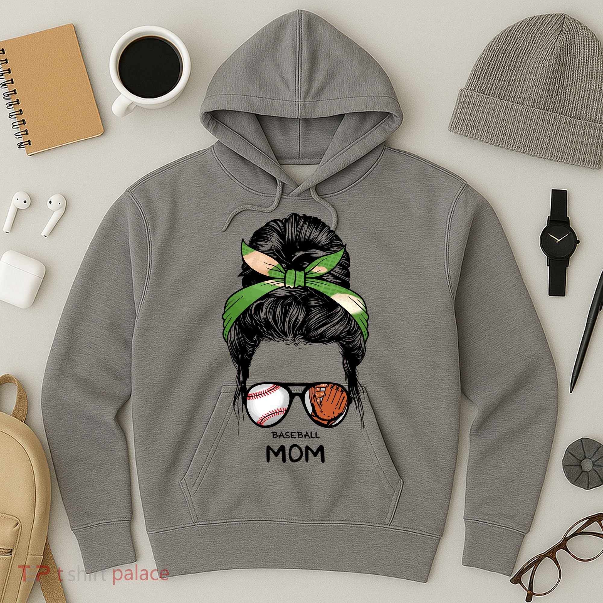 Baseball Mom Messy Bun Mom Life Mother's Day Hoodie