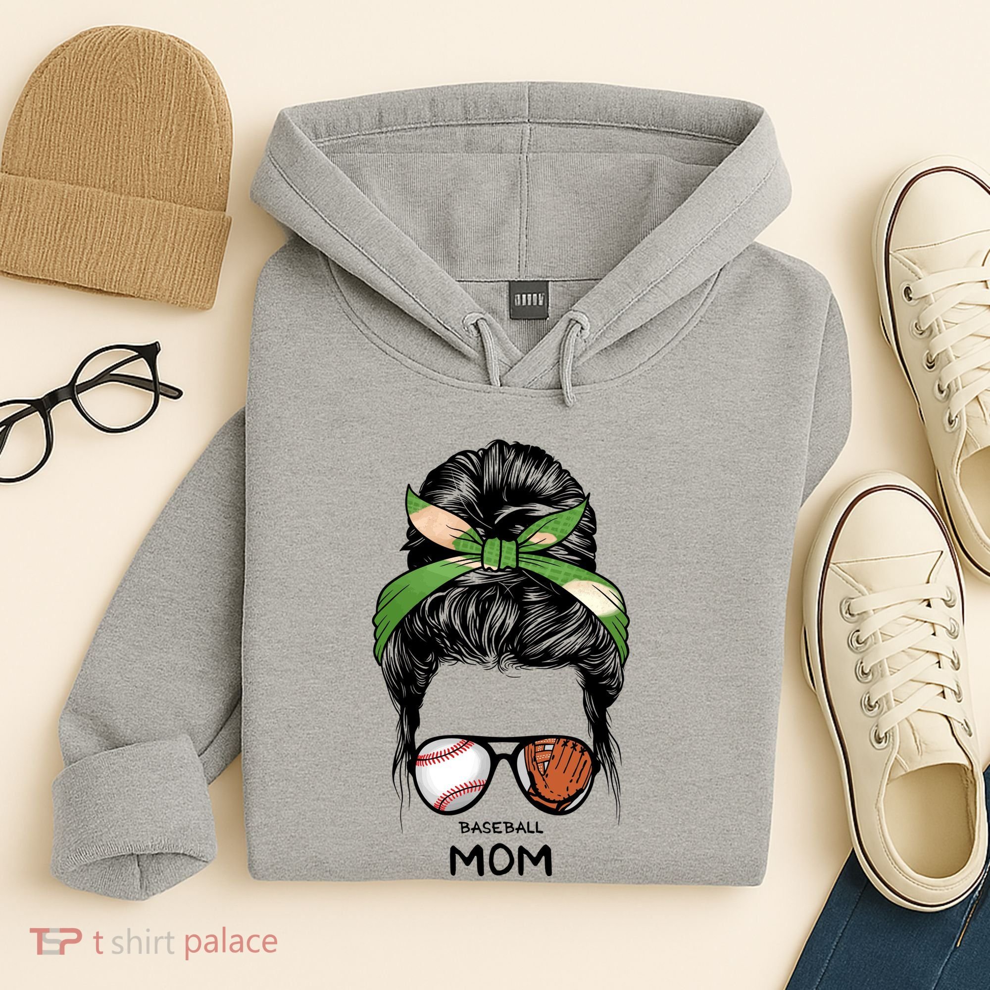 Baseball Mom Messy Bun Mom Life Mother's Day Hoodie