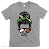 Baseball Mom Messy Bun Mom Life Mother's Day T-Shirt thumb 0