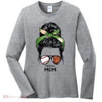 Baseball Mom Messy Bun Mom Life Mother's Day Women's Long Sleeve Shirt thumb 0
