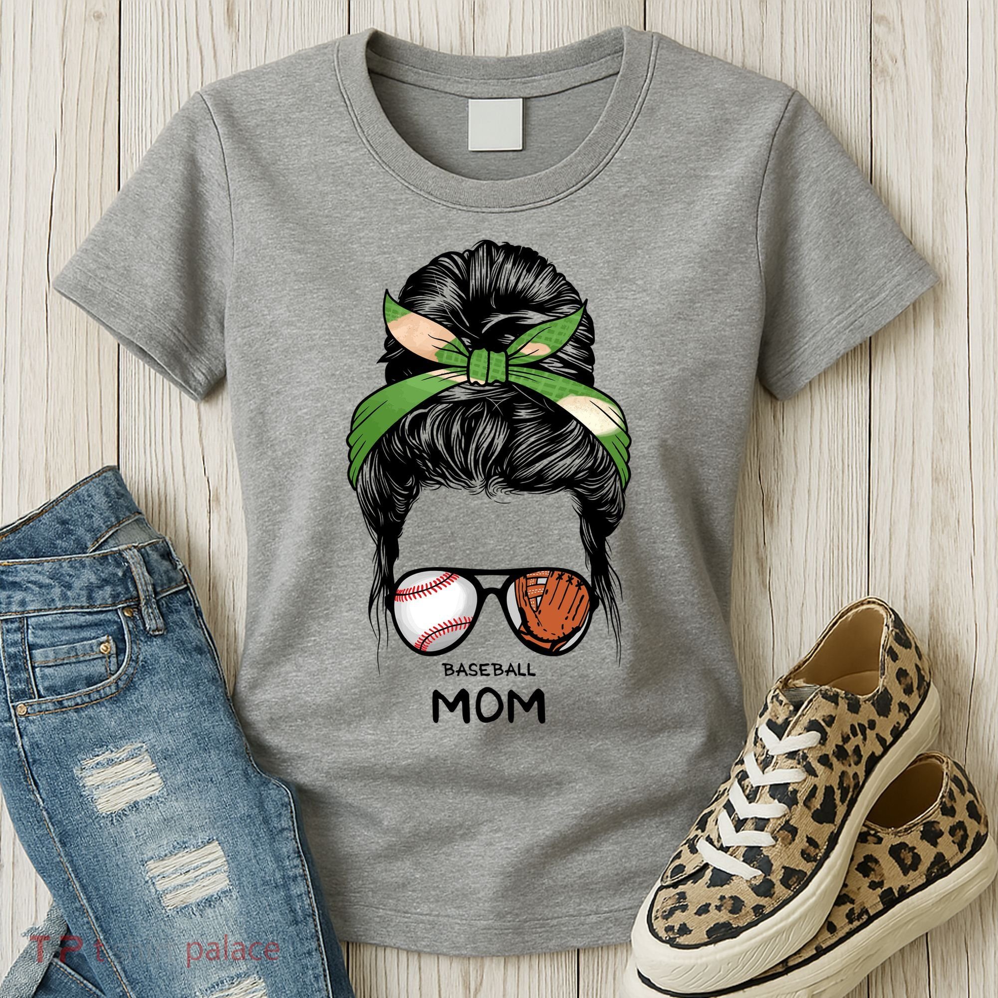 Baseball Mom Messy Bun Mom Life Mother's Day Women's T-Shirt