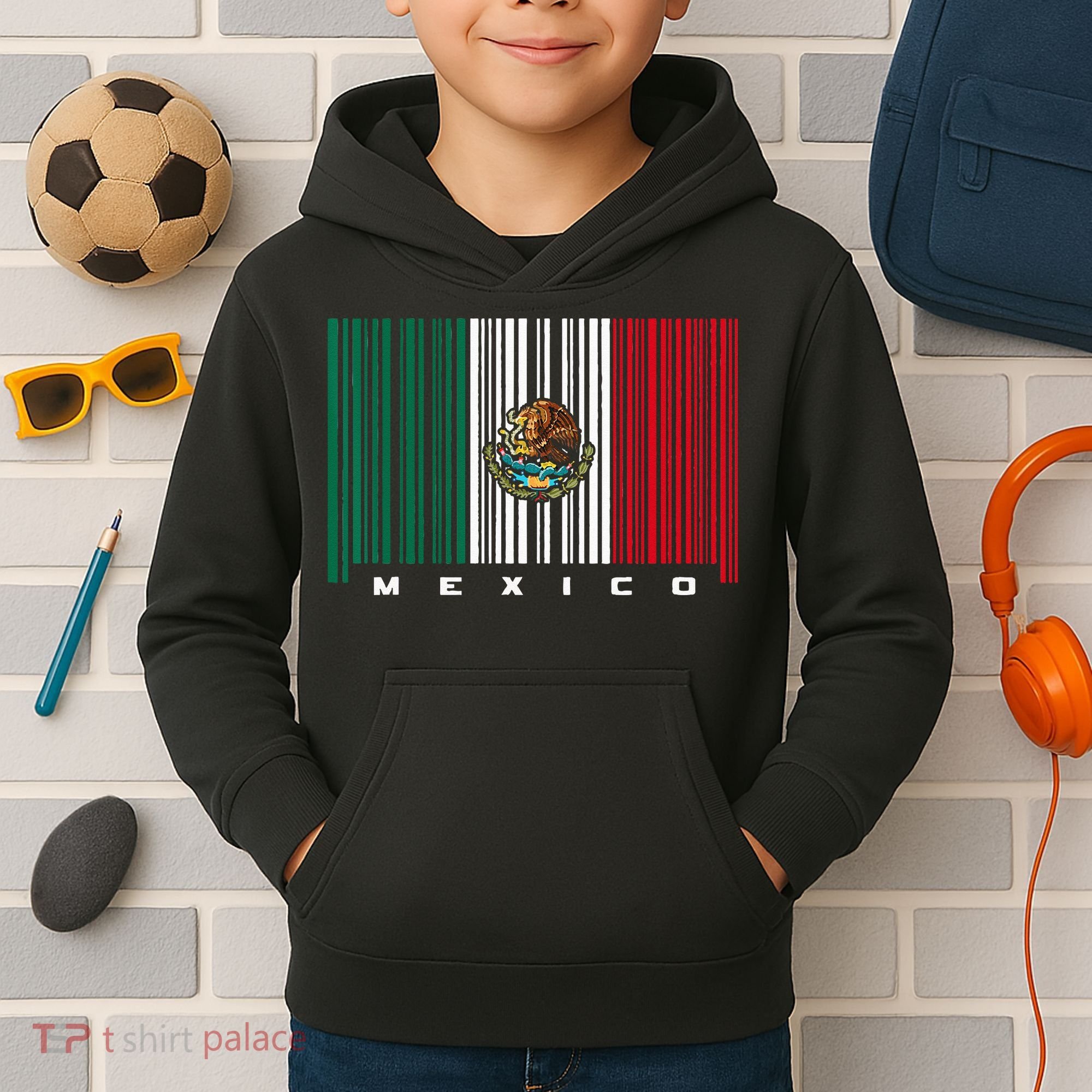Barcode Mexico Mexican Flag Kids Hoodie