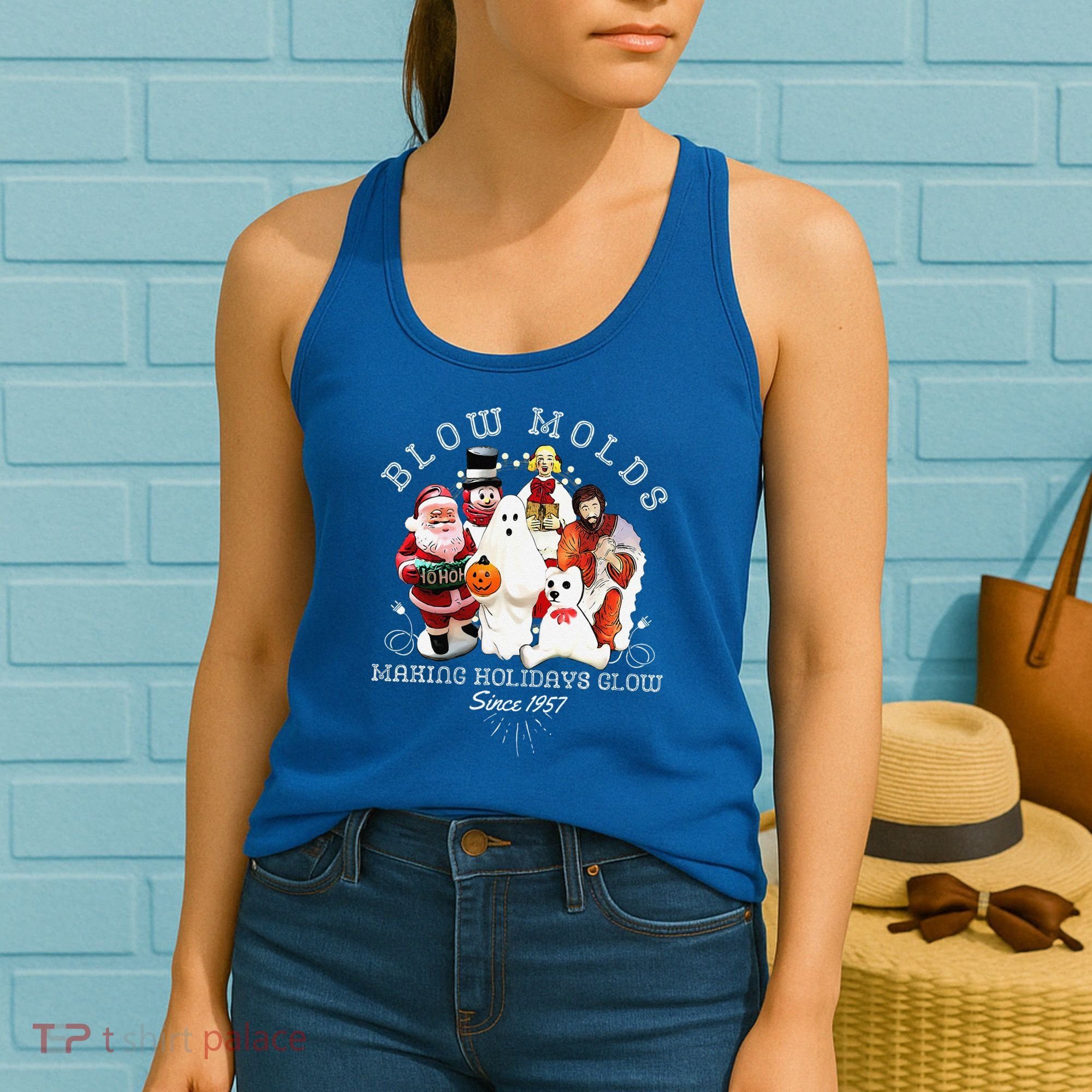 Blow Molds Make Holidays Glow Since 1957 Christmas Halloween Women's Tank Top