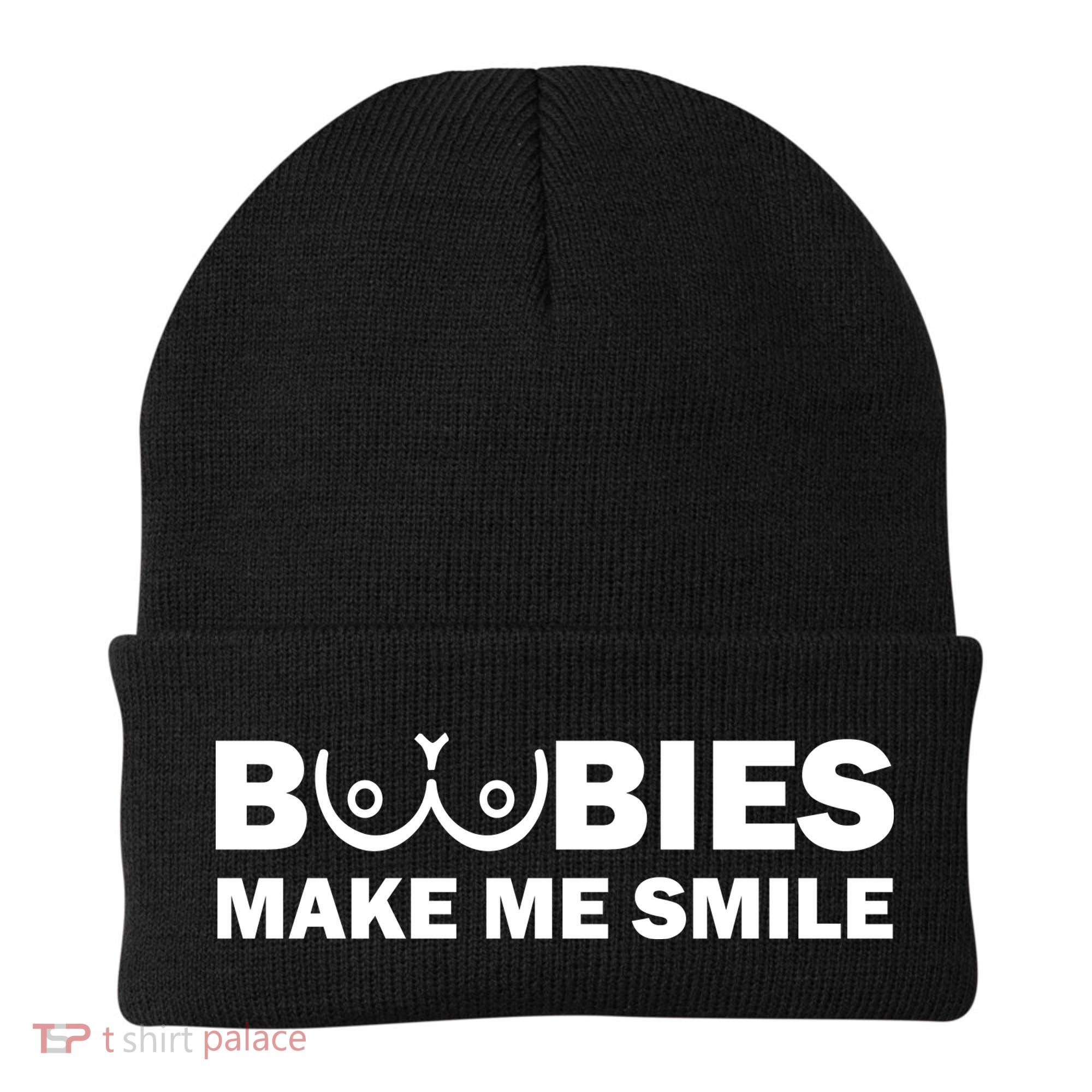 Boobies Make Me Smile Funny Adult Humor Beanie