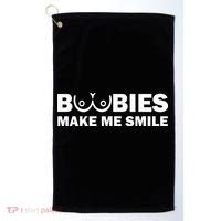 Boobies Make Me Smile Funny Adult Humor Golf Towel thumb 0
