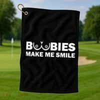 Boobies Make Me Smile Funny Adult Humor Golf Towel thumb 1