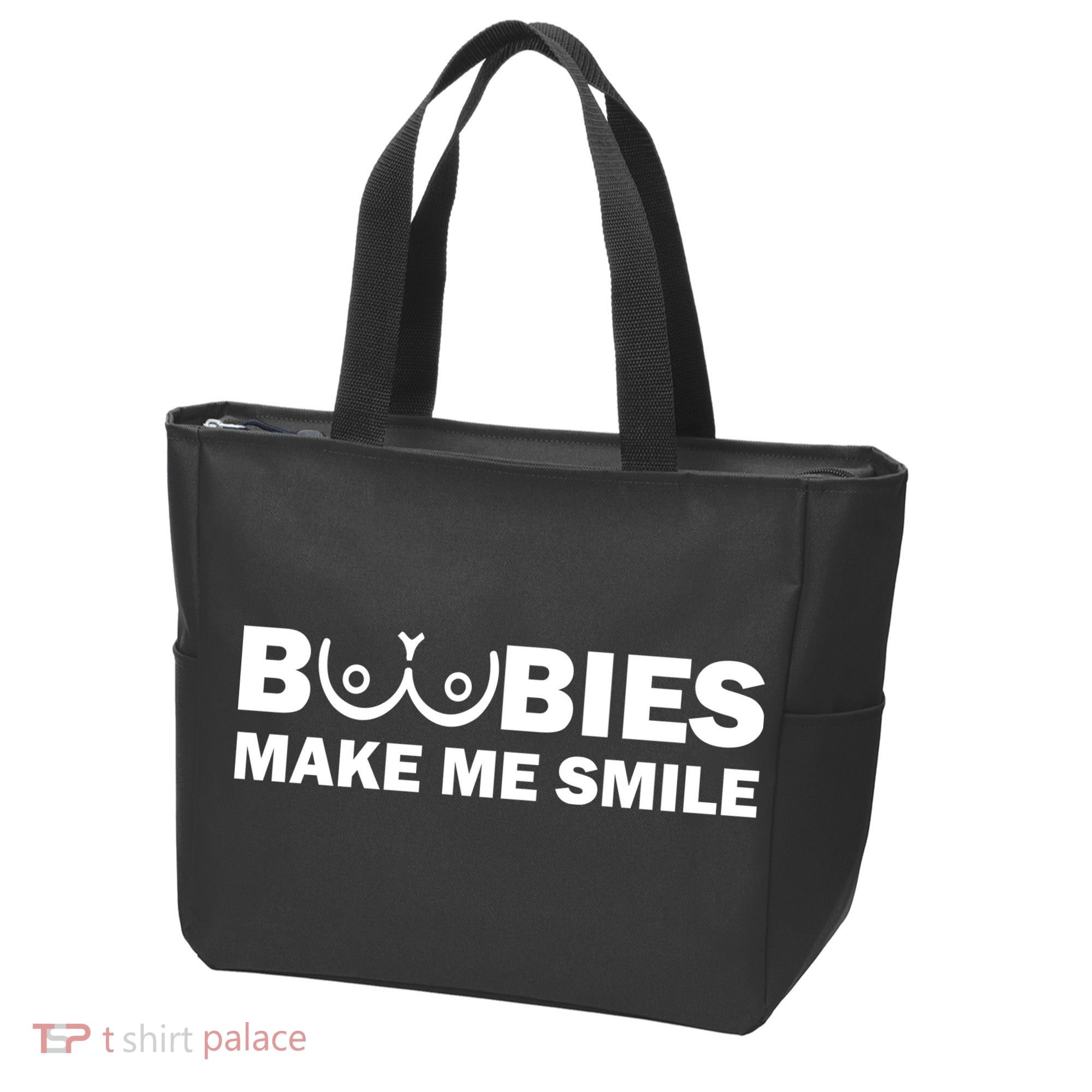 Boobies Make Me Smile Funny Adult Humor Tote Bag