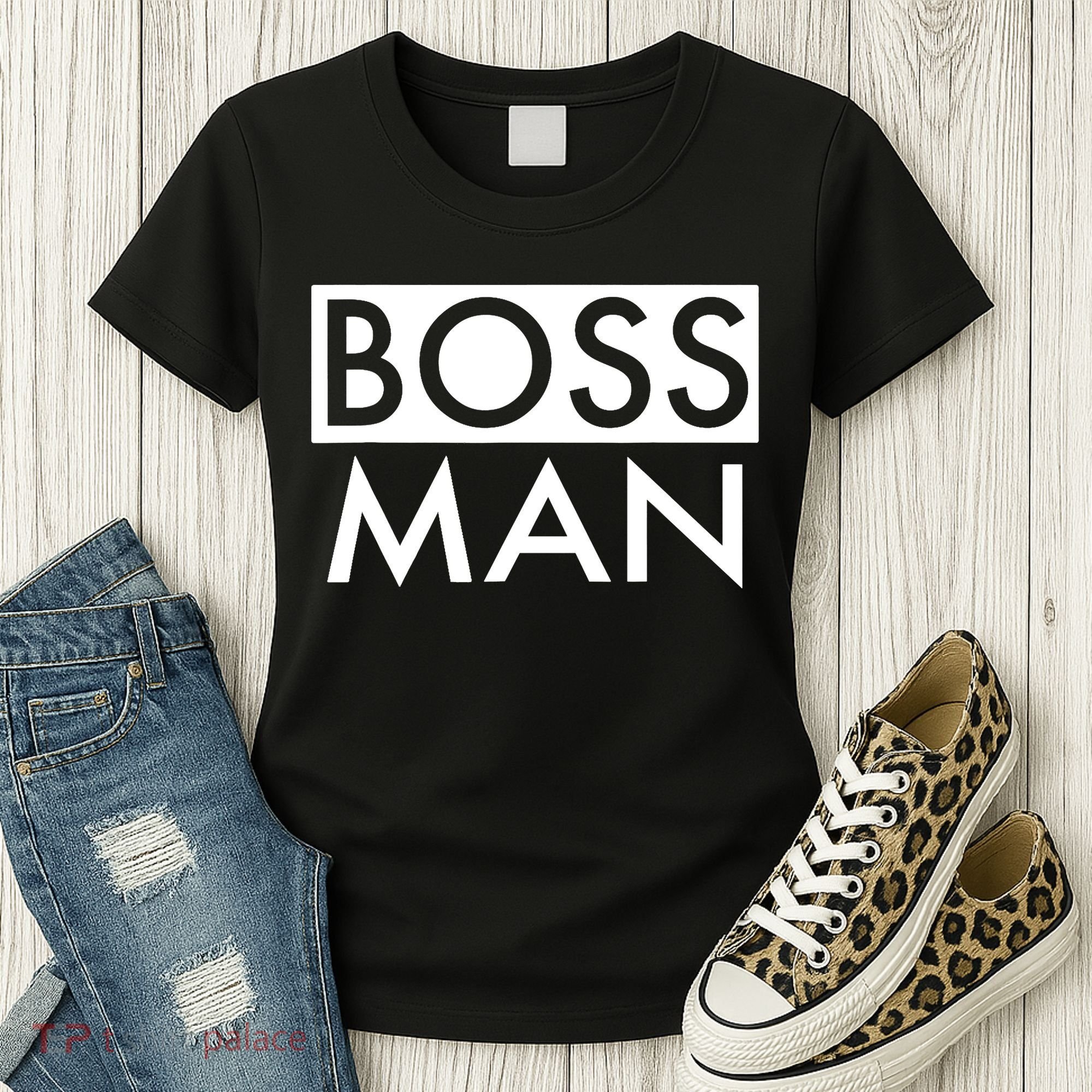 Boss Man Matching Family Couple Portrait Husband Dad Women's T-Shirt