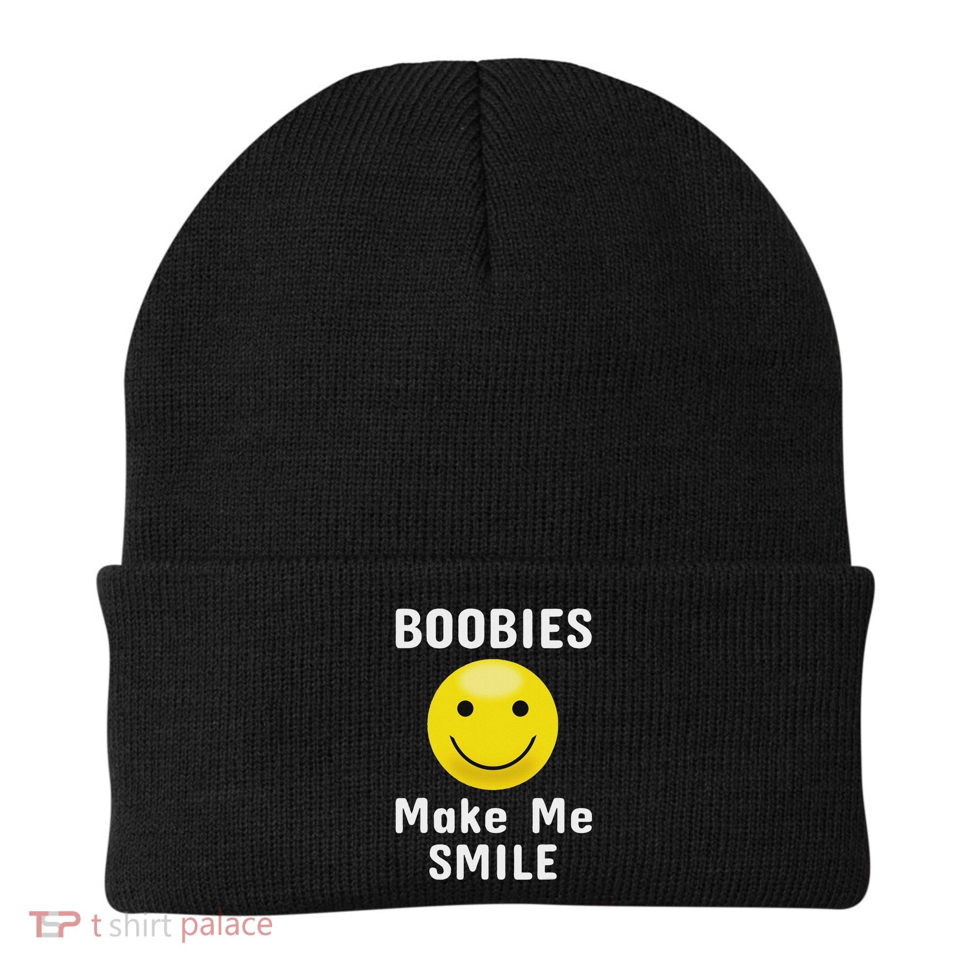 Boobies Make Me Smile Mardi Gras Funny Beanie