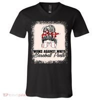 Baseball Mom Moms Against White Baseball Pants V-Neck T-Shirt thumb 0