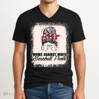 Baseball Mom Moms Against White Baseball Pants V-Neck T-Shirt thumb 2