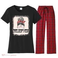 Baseball Mom Moms Against White Baseball Pants Women's Flannel Pajama Set thumb 0