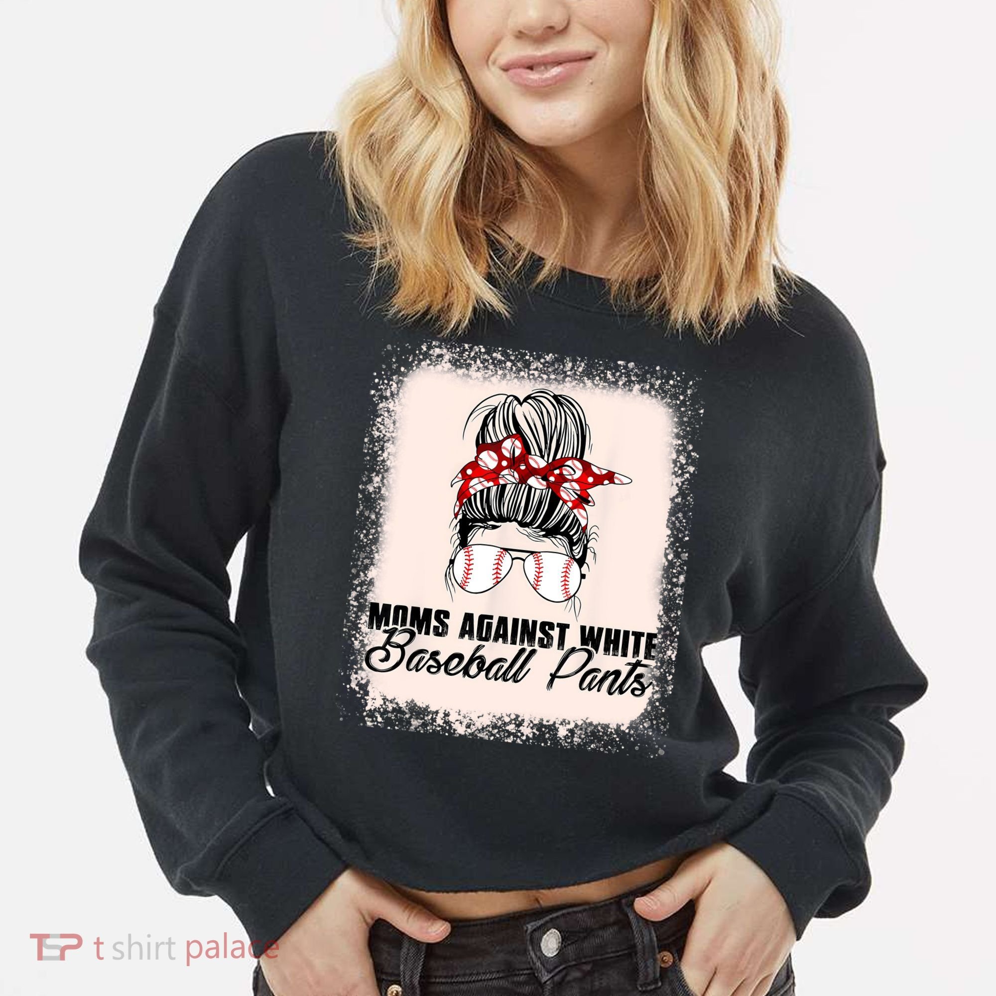 Baseball Mom Moms Against White Baseball Pants Cropped Pullover Crew