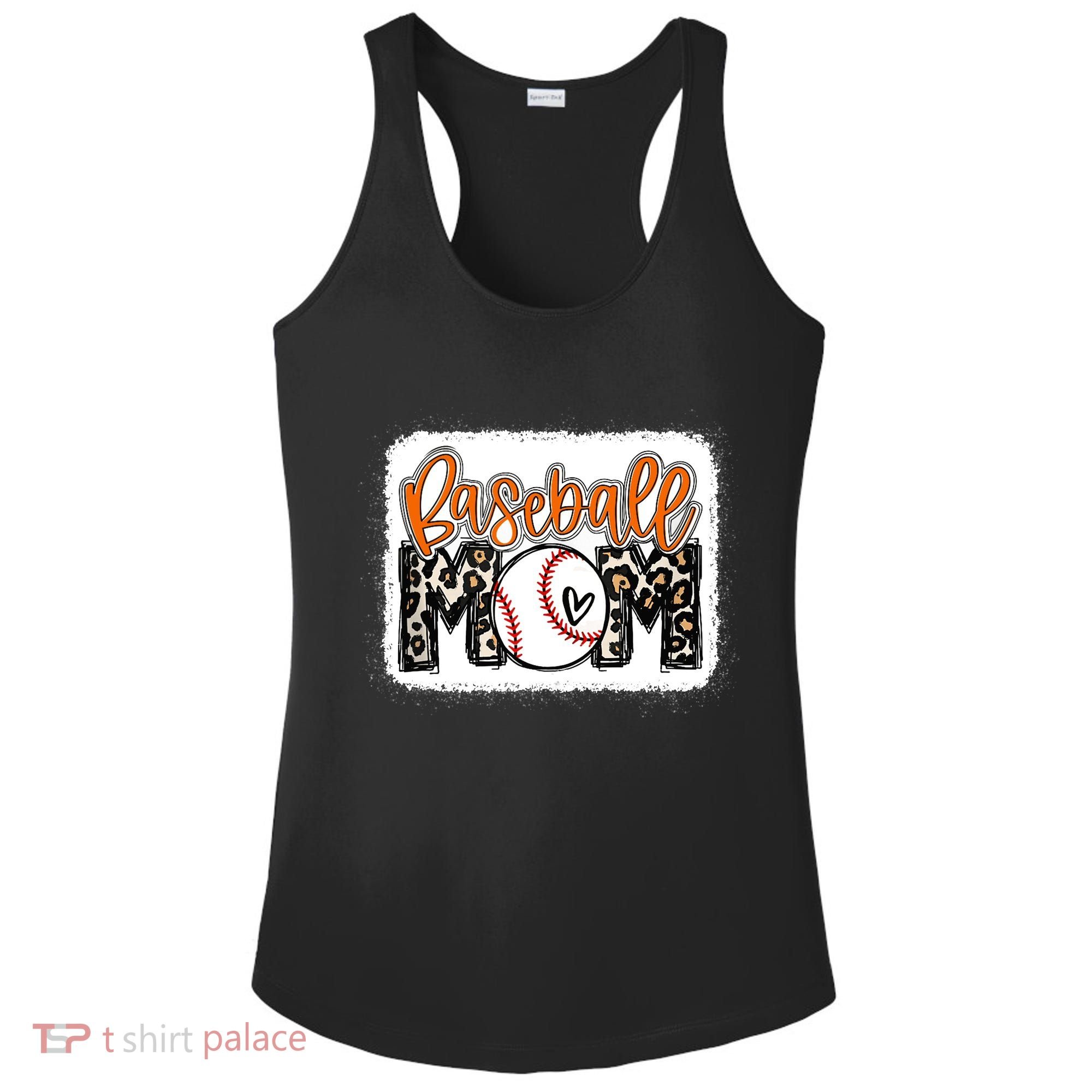 Baseball Mom Orange Leopard Baseball Mama Tank Top Ladies PosiCharge Competitor Racerback Tank