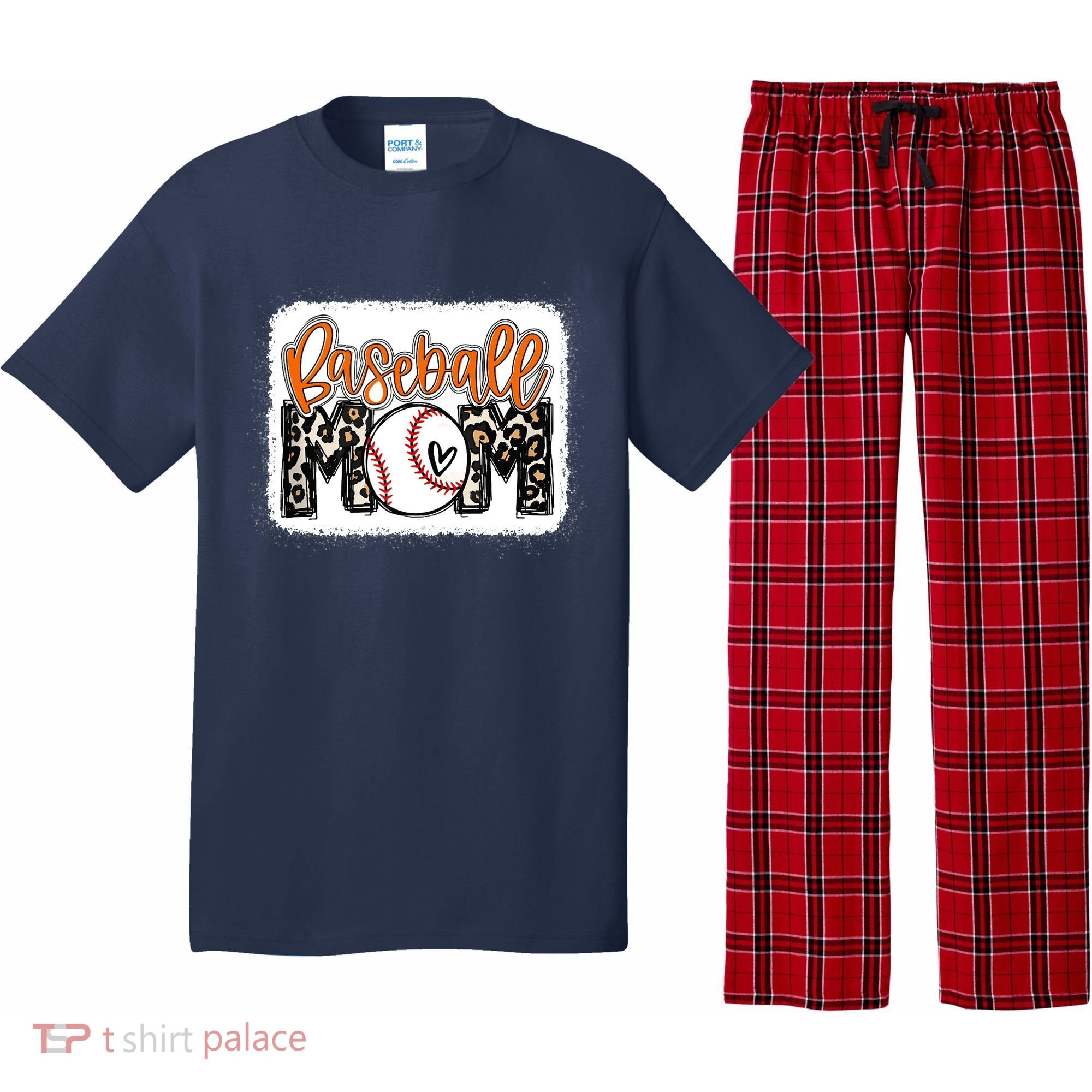 Baseball Mom Orange Leopard Baseball Mama Tank Top Pajama Set